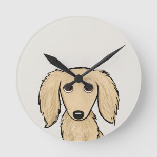 Longhaired Cream Dachshund   Cartoon Wiener Dog Round Clock