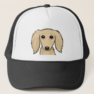 Longhaired Cream Dachshund   Cartoon Wiener Dog Trucker Hat