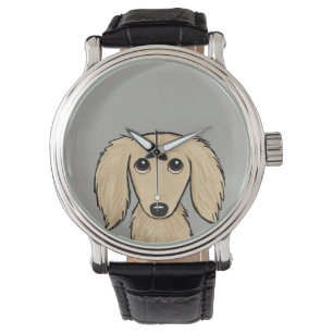 Longhaired Cream Dachshund   Cartoon Wiener Dog Watch