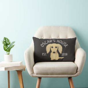 Longhaired Cream Dachshund Dog Personalized Lumbar Cushion