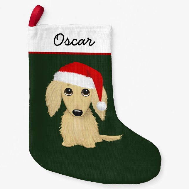 Longhaired Cream Dachshund Santa Cute Small Christmas Stocking (Front)