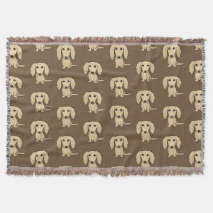 Longhaired Cream Dachshunds Pattern   Cute Doxies Throw Blanket
