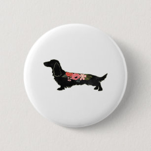 Longhaired Dachshund Bohemian Floral Silhouette 6 Cm Round Badge