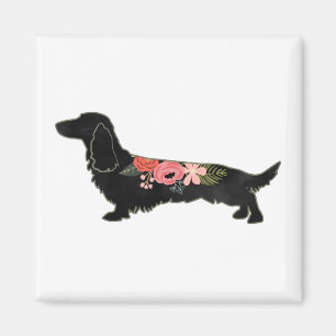 Longhaired Dachshund Bohemian Floral Silhouette Magnet