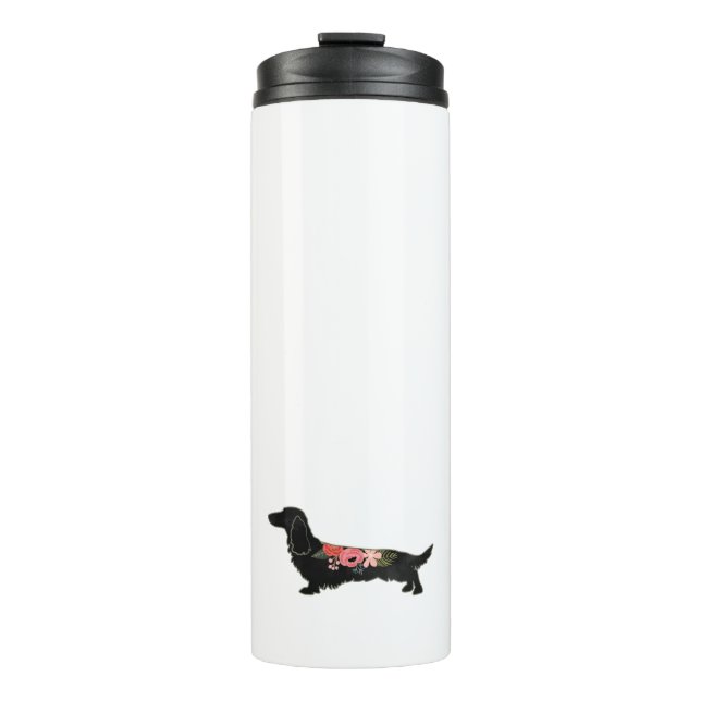 Longhaired Dachshund Bohemian Floral Silhouette Thermal Tumbler (Front)