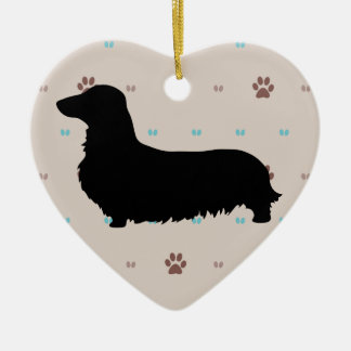 Longhaired Dachshund Ceramic Tree Decoration