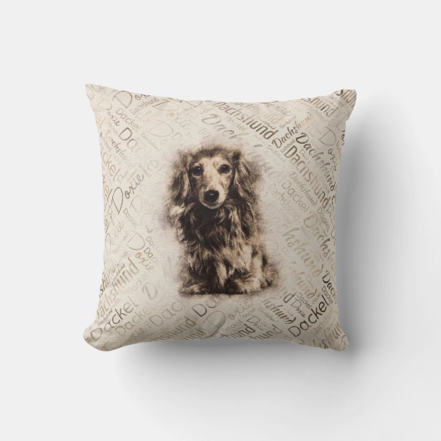 Longhaired Dachshund dog Cushion (Front)