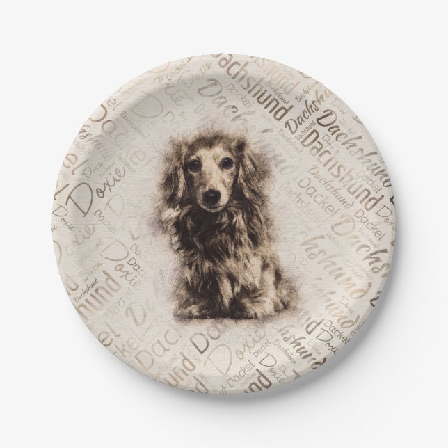 Longhaired Dachshund dog Paper Plate (Front)