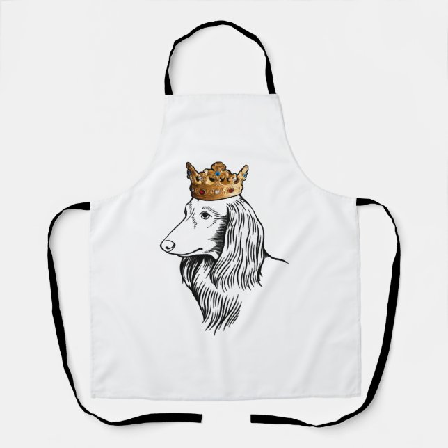 Longhaired Dachshund Dog Wearing Crown Apron (Front)