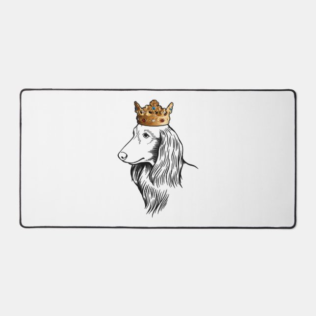 Longhaired Dachshund Dog Wearing Crown Desk Mat (Front)