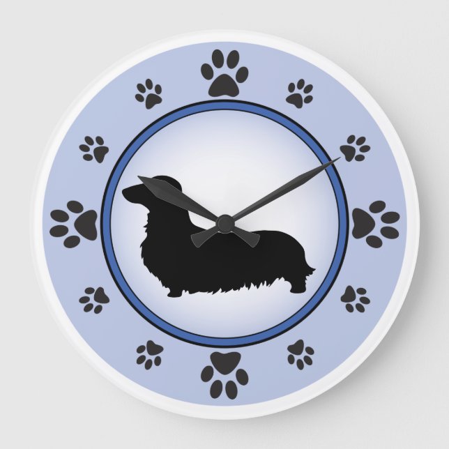 Longhaired Dachshund Large Clock (Front)