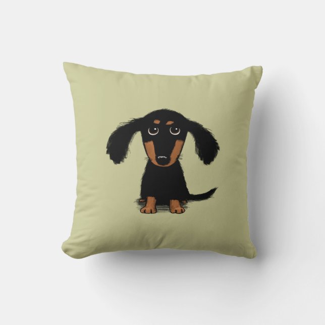 Longhaired Dachshund Puppy | Adorable Wiener Dog Cushion (Front)