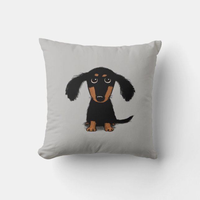 Longhaired Dachshund Puppy | Adorable Wiener Dog Cushion (Front)