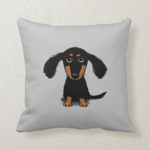 Longhaired Dachshund Puppy Adorable Wiener Dog Cushion