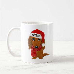Longhaired Dachshund Santa Cute Dog Custom Name Coffee Mug