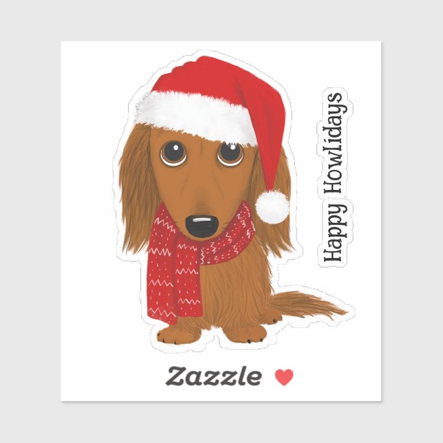 Longhaired Dachshund Santa Wiener Dog Christmas (Sheet)