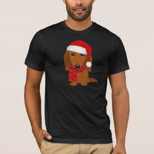 Longhaired Dachshund Santa Wiener Dog Christmas T-Shirt