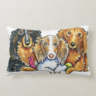 Longhaired Dachshund Trio Lumbar Cushion