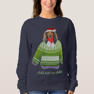 Longhaired Dachshund Ugly Christmas Weiner Dog Mum Sweatshirt