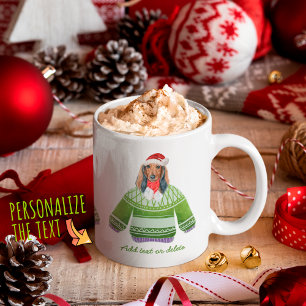 Longhaired Dachshund Wearing Ugly Sweater Xmas Dog Coffee Mug