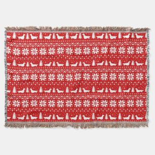 Longhaired Dachshunds Christmas Sweater Pattern Throw Blanket