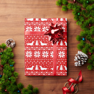 Longhaired Dachshunds Christmas Sweater Pattern Wrapping Paper