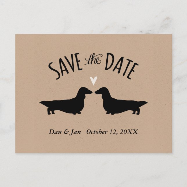 Longhaired Dachshunds Wedding Save the Date Announcement Postcard (Front)