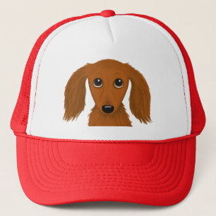 Longhaired Red Dachshund   Cute Doxie Cartoon Dog Trucker Hat