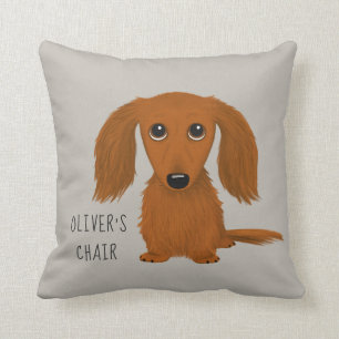 Longhaired Red Dachshund   Cute Doxie Personalised Cushion