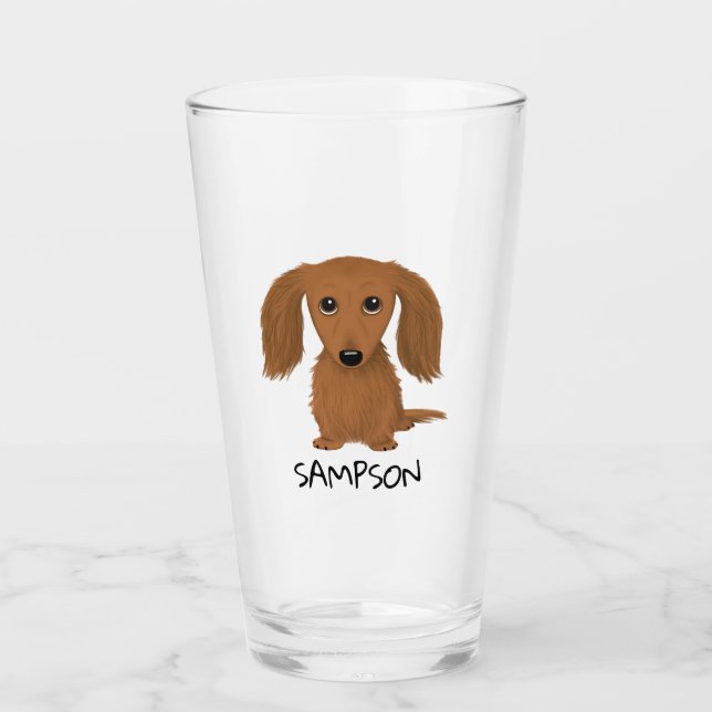 Longhaired Red Dachshund | Wiener Dog Custom Glass (Front)