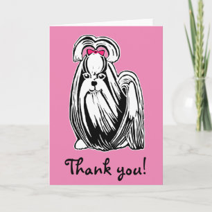 Longhaired Shih Tzu Dog Pink Thank You Card