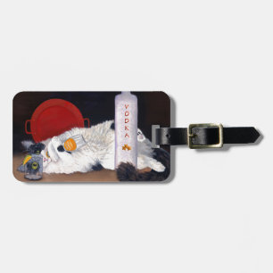 LongHaired TuxedoCat with a Vodka Tonic Bar Art. Luggage Tag