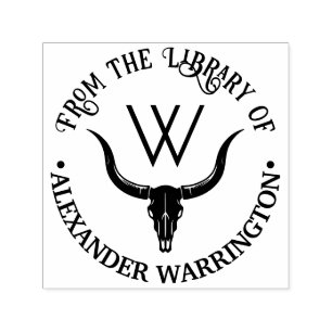 Longhorn Bull Cow Skull Library Book Name Initial Self-inking Stamp