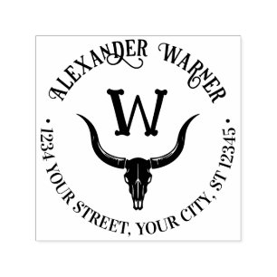 Longhorn Bull Cow Skull Name Return Address Self-inking Stamp