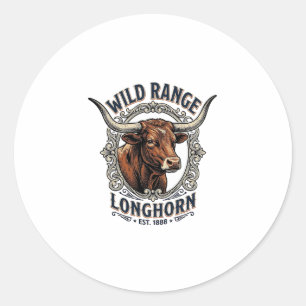 Longhorn Bull Graphic Vintage Engraving Western Ar Classic Round Sticker