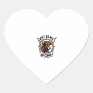 Longhorn Bull Graphic Vintage Engraving Western Ar Heart Sticker