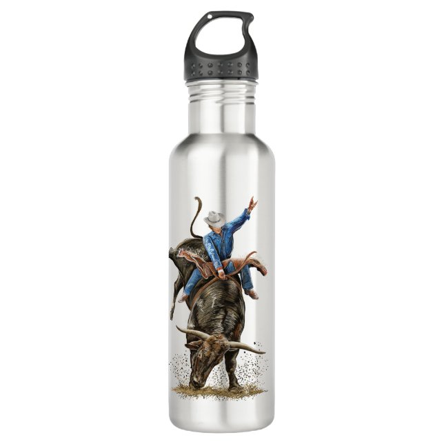 Longhorn Bull Rider Rodeo Power Sport Western Art 710 Ml Water Bottle (Front)