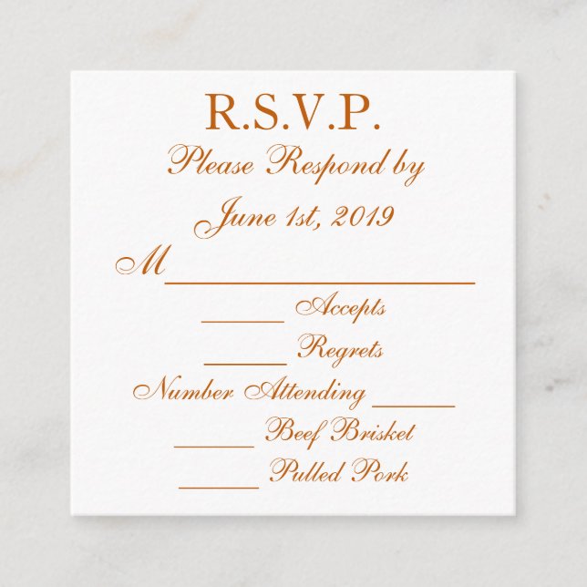 Longhorn Burnt Orange and White Response RSVP Card (Front)
