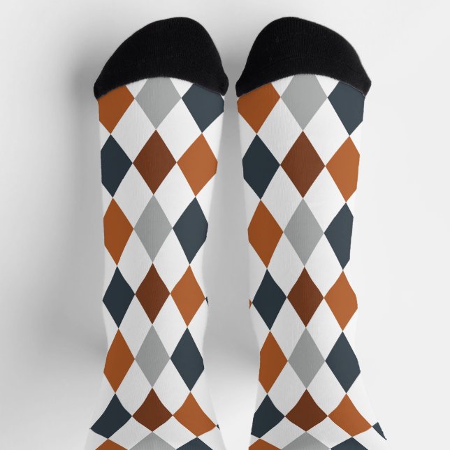 Longhorn Burnt Orange & Grey Argyle Pattern Socks (Top)