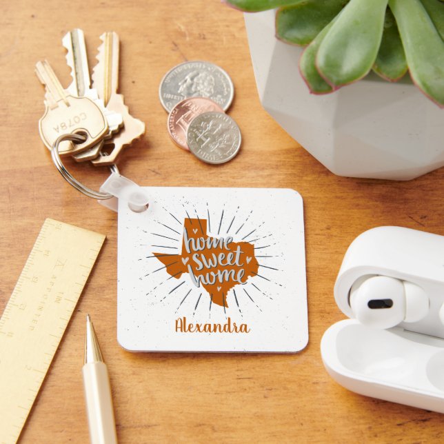 Longhorn Burnt Orange Home Sweet Home Texas Keycha Key Ring (Desk)