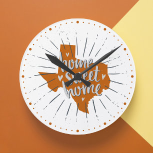 Longhorn Burnt Orange Home Sweet Home - Texas Round Clock