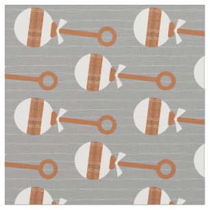 Longhorn Burnt Orange Plaid Baby Rattle on Gray Fabric