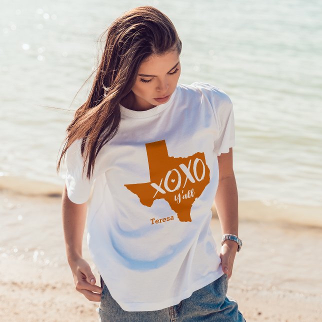 Longhorn Burnt Orange XOXO, Y'all - Texas Shape T-Shirt (Creator Uploaded)