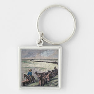 Longhorn cattle drive from Texas to Abilene, Kansa Key Ring