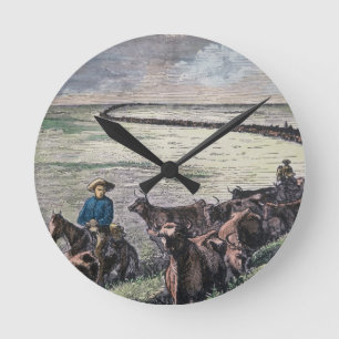 Longhorn cattle drive from Texas to Abilene, Kansa Round Clock