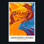 Longhorn Cavern State Park Texas Vintage  Poster<br><div class="desc">Longhorn Cavern State Park artwork design. The state park is named for Longhorn Cavern,  a limestone cave formed by the cutting action of an underground river that receded thousands of years ago.</div>