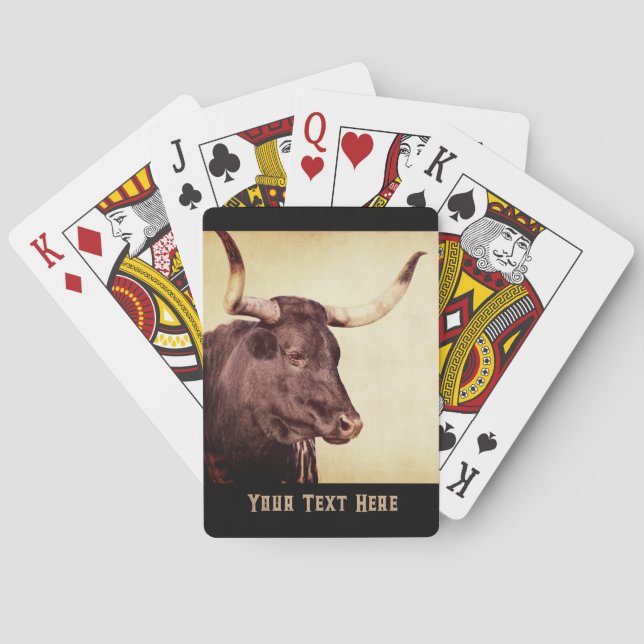 longhorn cow add your text personalised photo art  playing cards (Back)