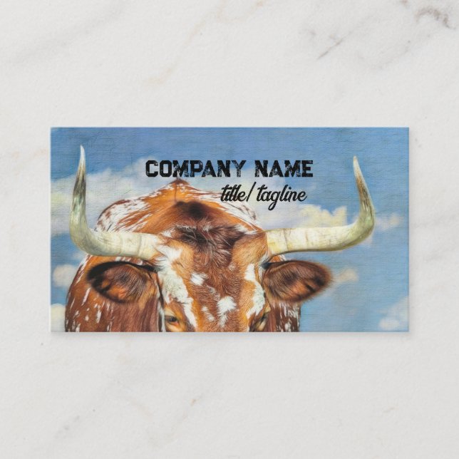 longhorn cow blue sky rustic country business card (Front)
