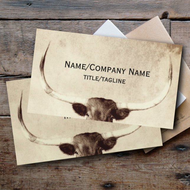 longhorn cow photo art sepia country rustic  business card (Creator Uploaded)