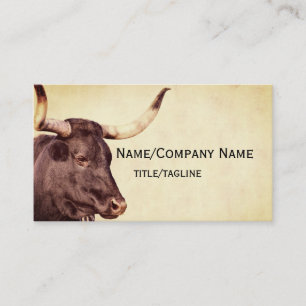 longhorn cow photo art sepia rustic vintage style  business card